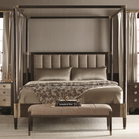 King Canopy Bed with Channel Upholstered Headboard