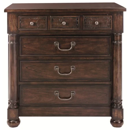 4-Drawer Nightstand with Iron Bail Hardware & Mock-Croc Leather Detail