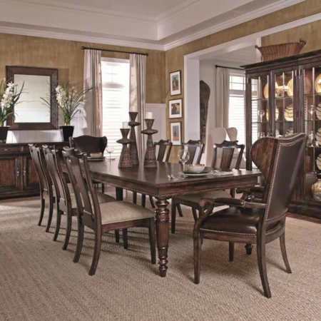 Rectangular Leg Dining Table with 2 Leather Arm Chairs & 4 Slat-Back Side Chairs