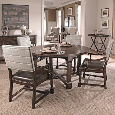 Round Dining Table with 4 Upholstered Arm Chairs