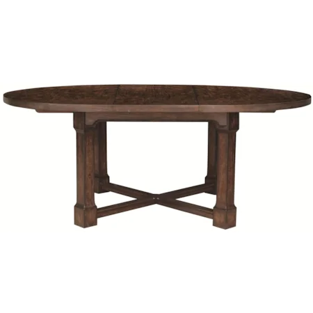 Round Dining Table with X-Shaped Stretcher & Leaf