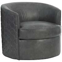 Leather Barrel Swivel Chair with Quilted Back
