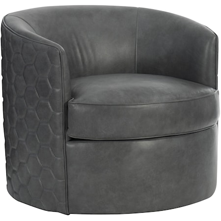 Leather Barrel Swivel Chair with Quilted Back