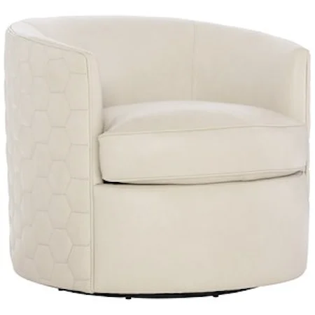 Cream Leather Swivel Chair with Honeycomb Quilted Back