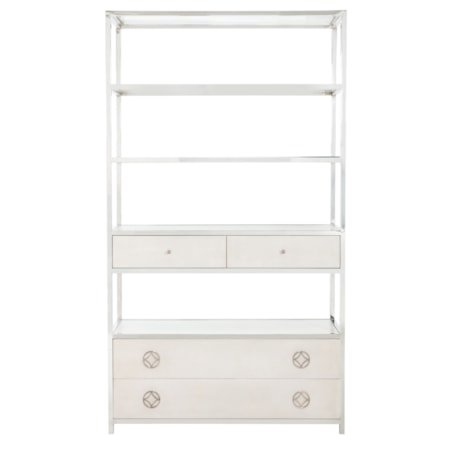 Metal Bookcase with Bonded Leather Covered Drawer Fronts