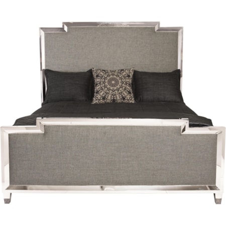 Custom California King Upholstered Panel Bed with Metal Border