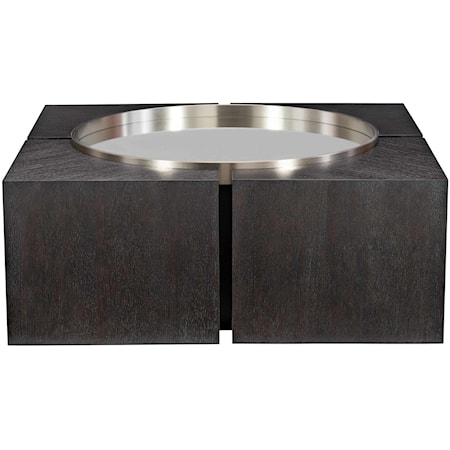 Contemporary Square Cocktail Table with a Mirrored Glass and Stainless Steel Inset and Casters