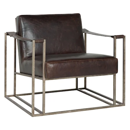 Industrial Leather Chair with Metal Arms