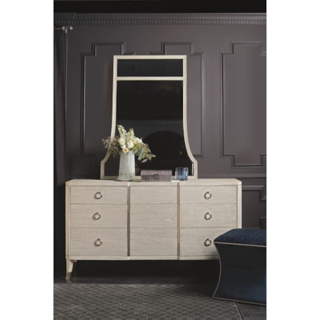 Transitional Dresser and Mirror Combination with 9 Drawers