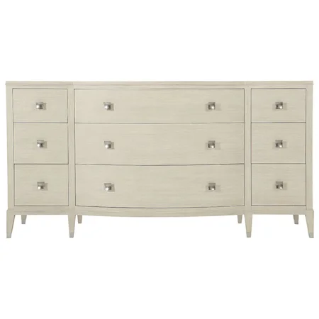 Transitional 9-Drawer Dresser with Bowed Drawers