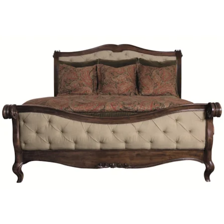 California King Upholstered Sleigh Bed with Diamond Tufting