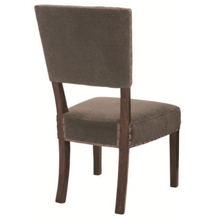 Fabric Upholstered Side Chair with Leather Tape & Spaced Nailhead Trim