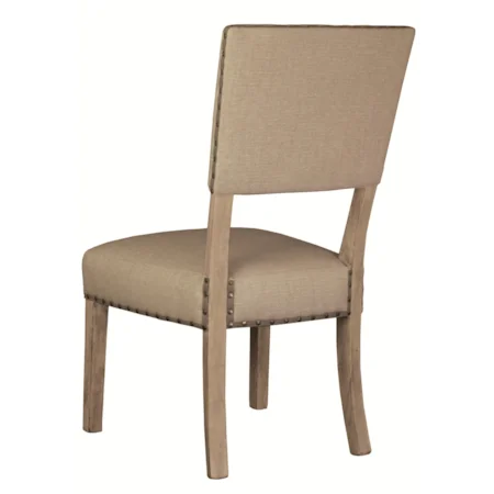 <b>Customizable</b> Fabric Upholstered Side Chair with Leather Tape & Spaced Nailhead Trim