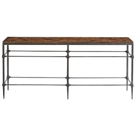 Herringbone Console Table with Metal Base