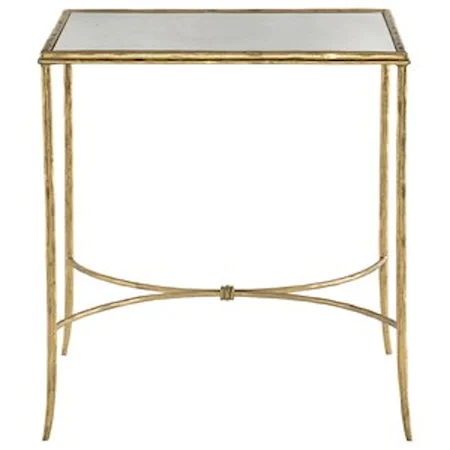 Square Metal End Table with Antique Mirror Top