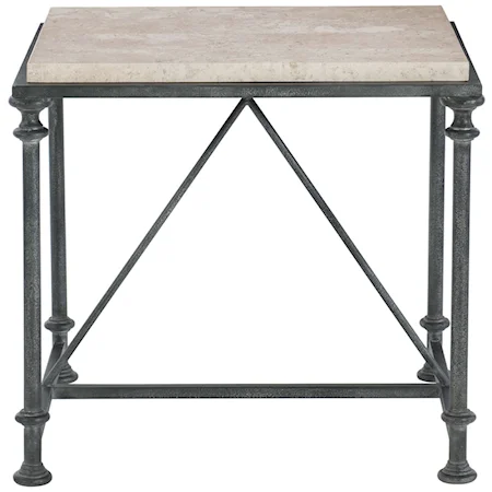 Transitional Metal End Table with Laminated Stone Top