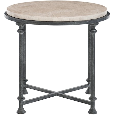 Transitional Metal End Table with Round Laminated Stone Top