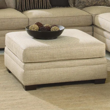 Traditional Upholstered Ottoman with Block Wood Feet