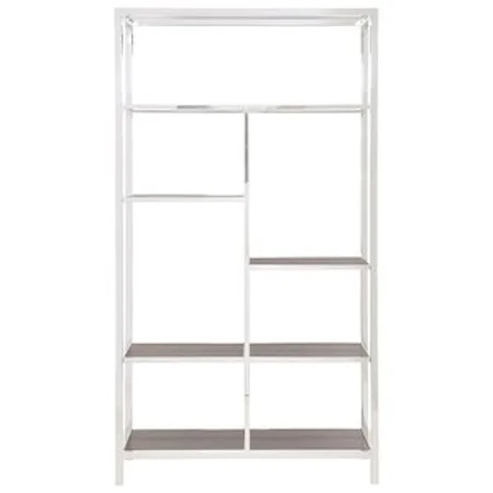 Metal Etagere with Stone Grain Tempered Glass