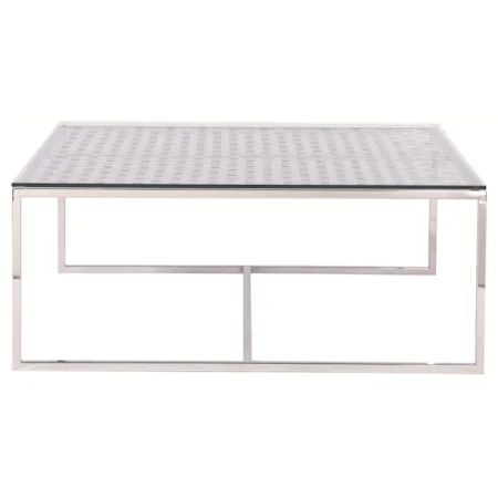 Square Cocktail Table with Metal Base and Glass Top