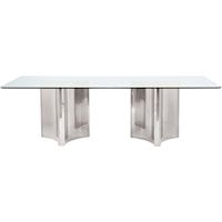 Contemporary Metal Dining Table with Glass Top