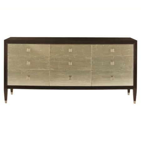 Nine Drawer Dresser with Silver Leaf Drawer Fronts
