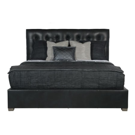 Contemporary Queen Leather Button-Tufted Bed