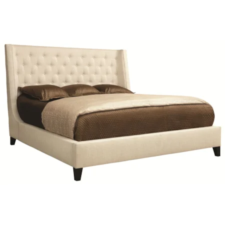 Contemporary California King Upholstered Wing Bed with Button Tufting