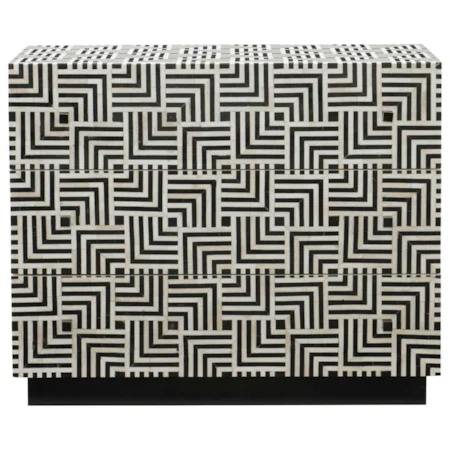 Contemporary Black/White Geometric 3-Drawer Chest