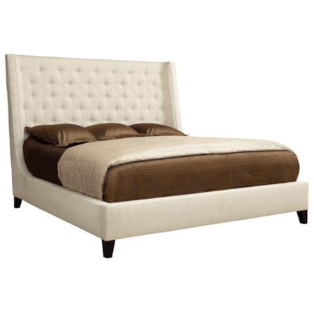 Contemporary King Upholstered Wing Bed with Button Tufting