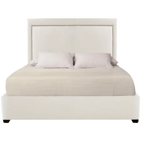 Transitional Queen Upholstered Panel Bed with Nailhead Trim