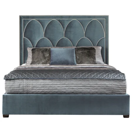 Transitional King Upholstered Bed with Fish Scale Nailhead Motif