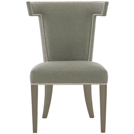 Transitional Side Chair with Nailhead Trim and Greige Wood Finish