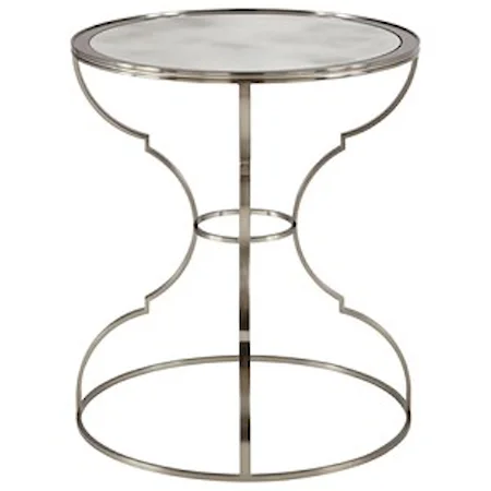 Round Metal End Table with Antique Mirror Top