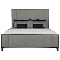 Transitional California King Upholstered Bed with Panel Design