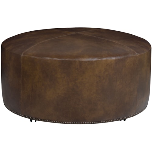 Round 40" Cocktail Ottoman with Nailhead Trim