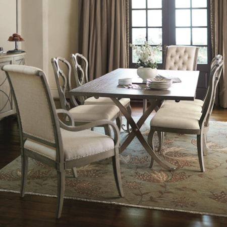 7 Piece Dining Set with Button-Tufted Arm Chairs