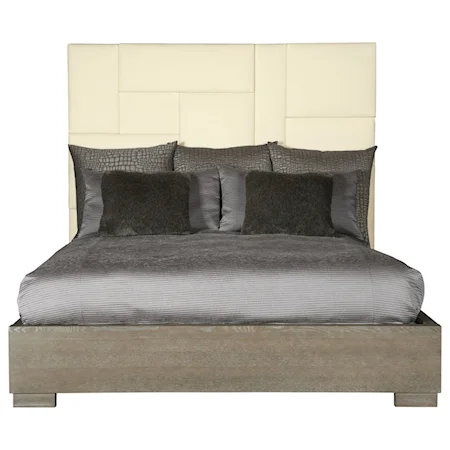 Upholstered Queen Bed with Panel Patterned Headboard