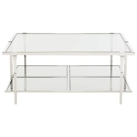 Metal and Glass Square Cocktail Table with Shelf