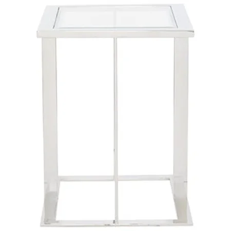 Metal End Table with Tempered Glass Top