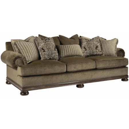 Traditional Stationary Sofa with Exposed Wood Feet