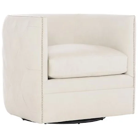 Transitional Leather Swivel Barrel Chair with Nailhead Trim