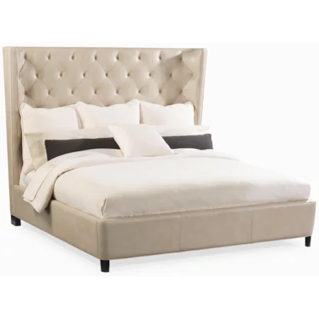 King-Size Platform Bed with Button-Tufted Wing Headboard
