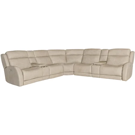 Casual Power Reclining Power Headrest / Lumbar Sectional Sofa with 2 Recliners and 2 Drink Consoles