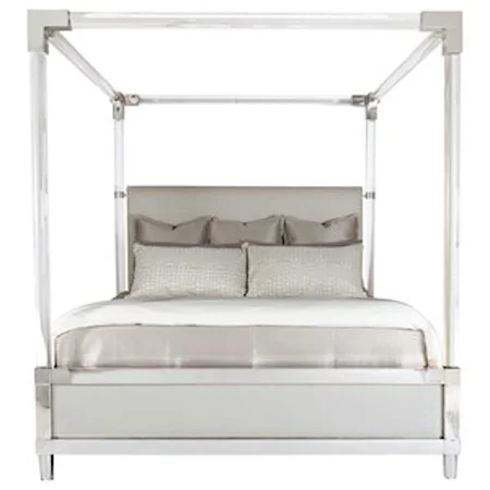 King Bed with Acrylic Canopy and Upholstered Headboard