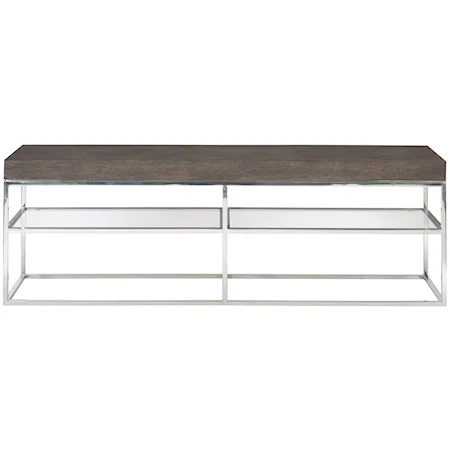 Contemporary Console Table with Metal Base and Glass Shelf