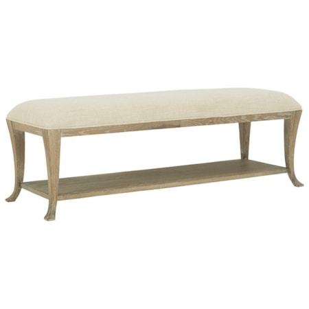 Customizable Rustic Upholstered Bench with 1 Shelf