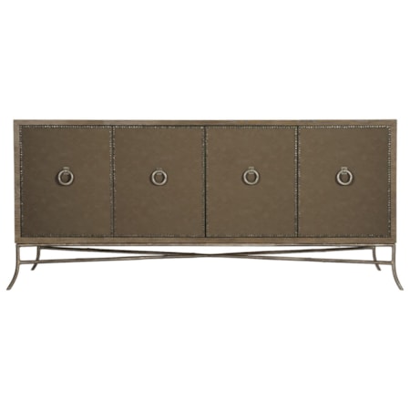 Rustic Entertainment Console with Performance Fabric Wrap and Nailhead Trim