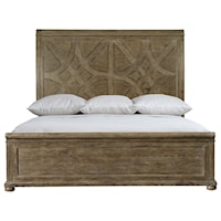 Rustic King Sleigh Bed with Detailed Inlay in Headboard