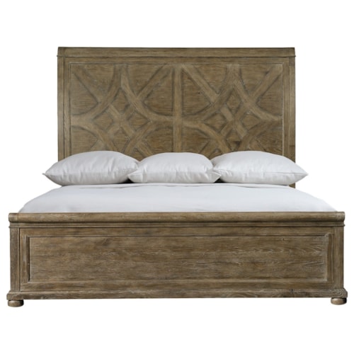 Rustic King Sleigh Bed with Detailed Inlay in Headboard